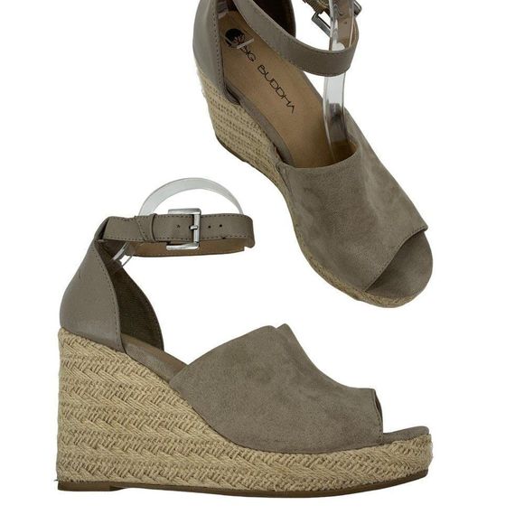 Big Buddha Womens Gray Suede Espadrille Platform Wedge Sandals Size 9 2306 shoes - Picture 1 of 14